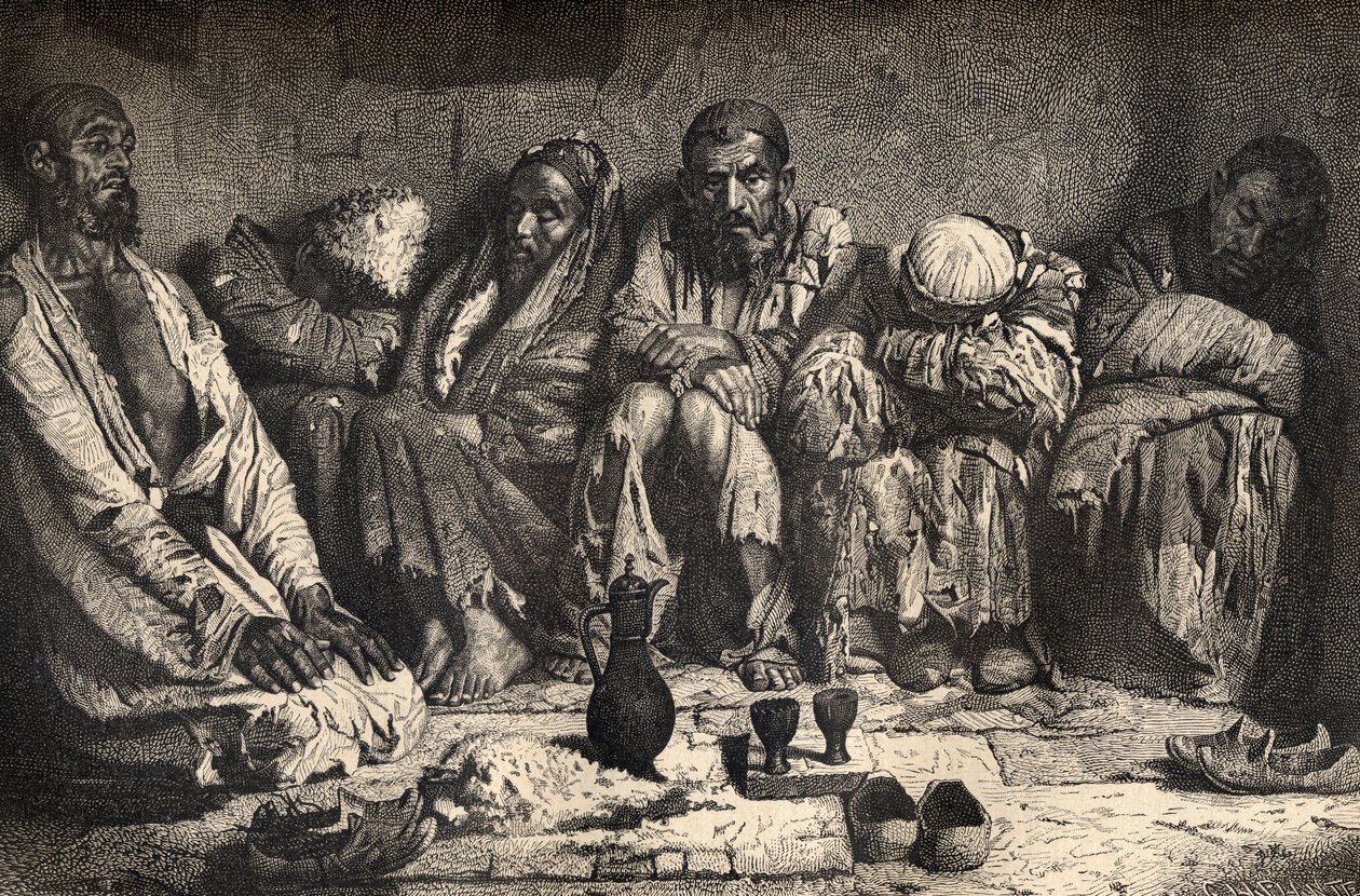 Et opiumshule i Sentral-Asia, illustrasjon fra 