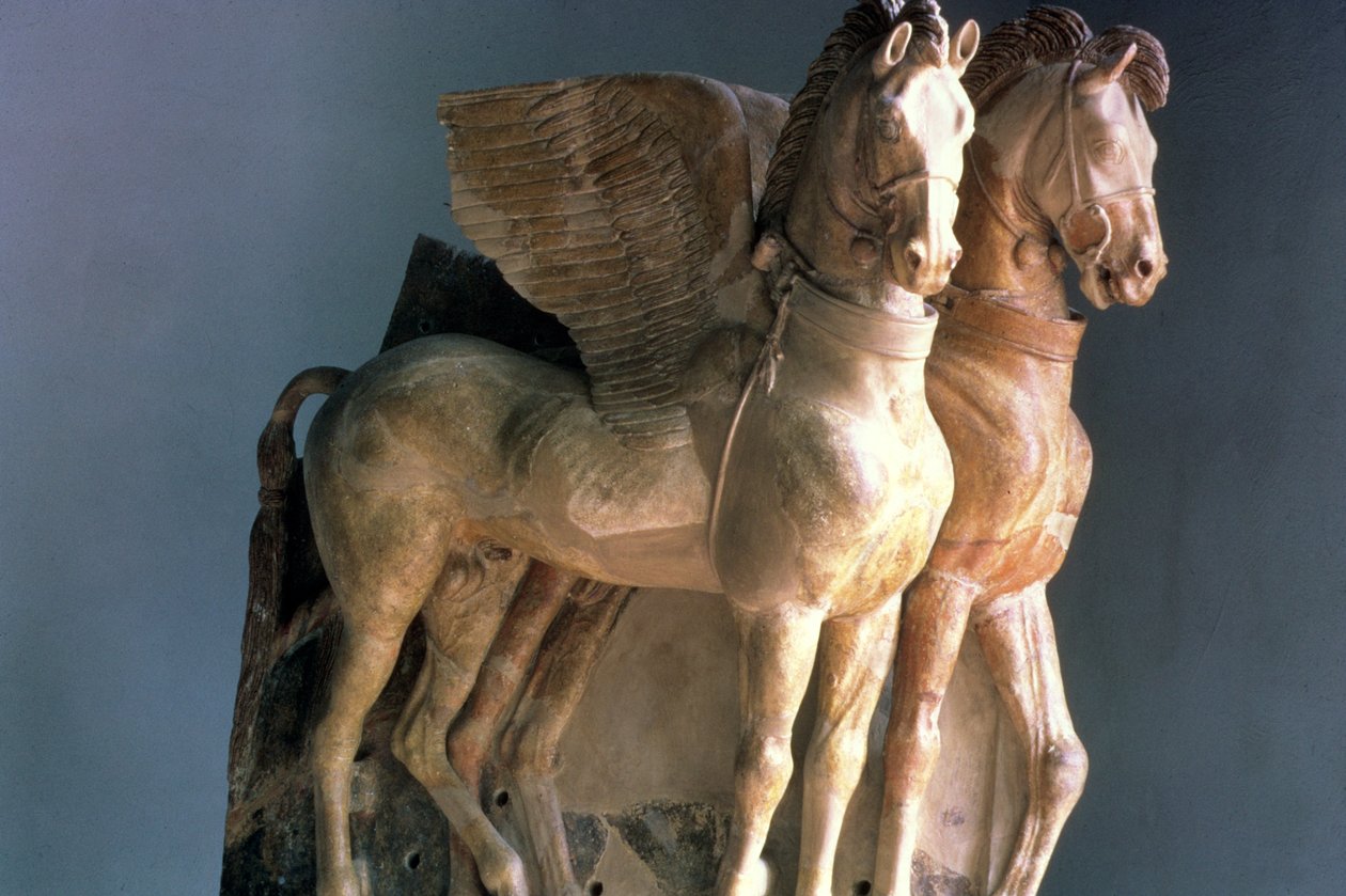 COX I 309 par vingede terrakottahester, fra tempelet i Tarquinia, Italia, 5. - 6. århundre f.Kr. (se også 60481) av Unbekannt Unbekannt