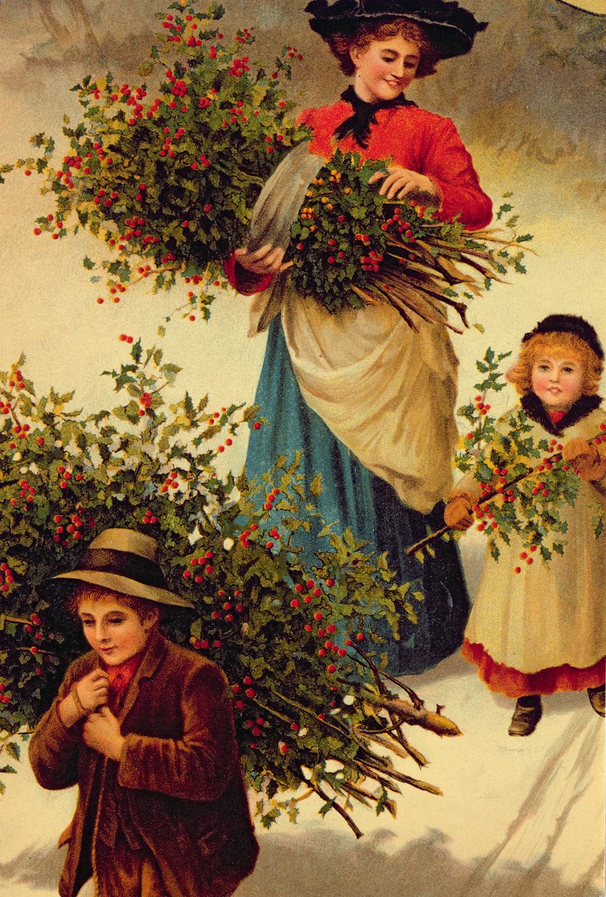 Carrying Home the Christmas Holly, viktoriansk, (bokillustrasjon) av Unbekannt Unbekannt