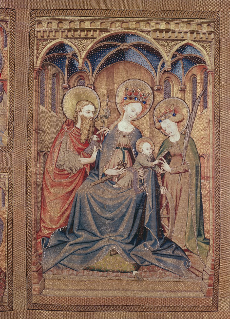 Sentralpanel av et alter frontal The Mystic Marriage of St.Catherine del av Messe Vestments of the Order of the Golden Fleece, Sør-Nederland, midten av 1400-tallet av Unbekannt Unbekannt