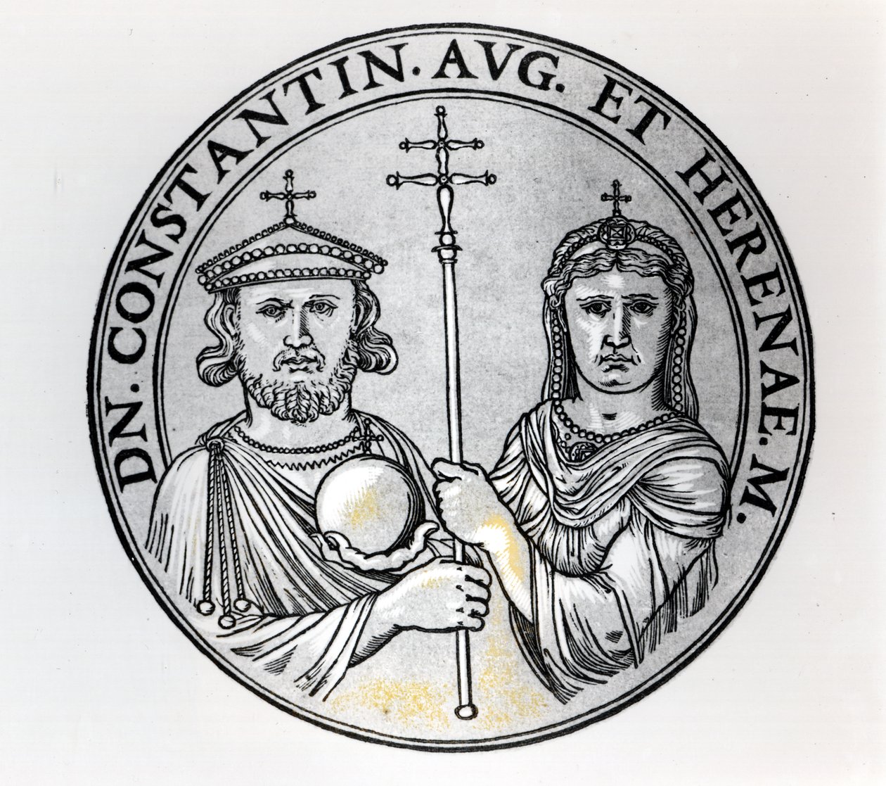 Konstantin VI (770-c.797 e.Kr.) og hans mor Irene (gravering) (bw-bilde) av Unbekannt Unbekannt