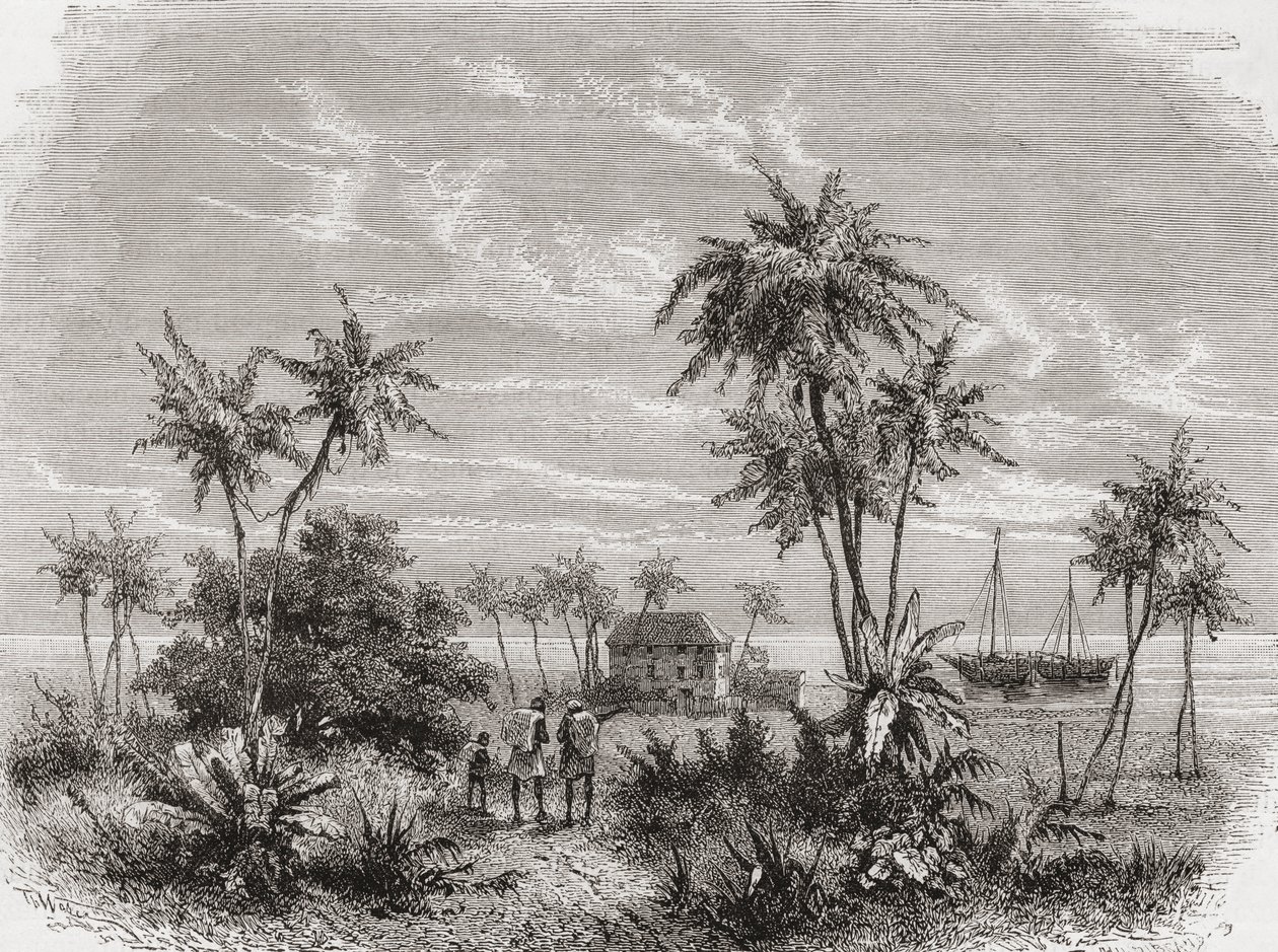 David Livingstones hus i Zanzibar, Tunisia, Øst-Afrika, illustrasjon fra 