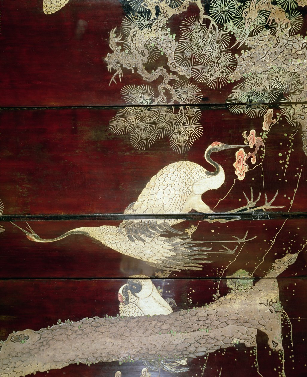 Detalj fra en Coromandel-skjerm som viser hegre, 1619 (lakk) av Unbekannt Unbekannt