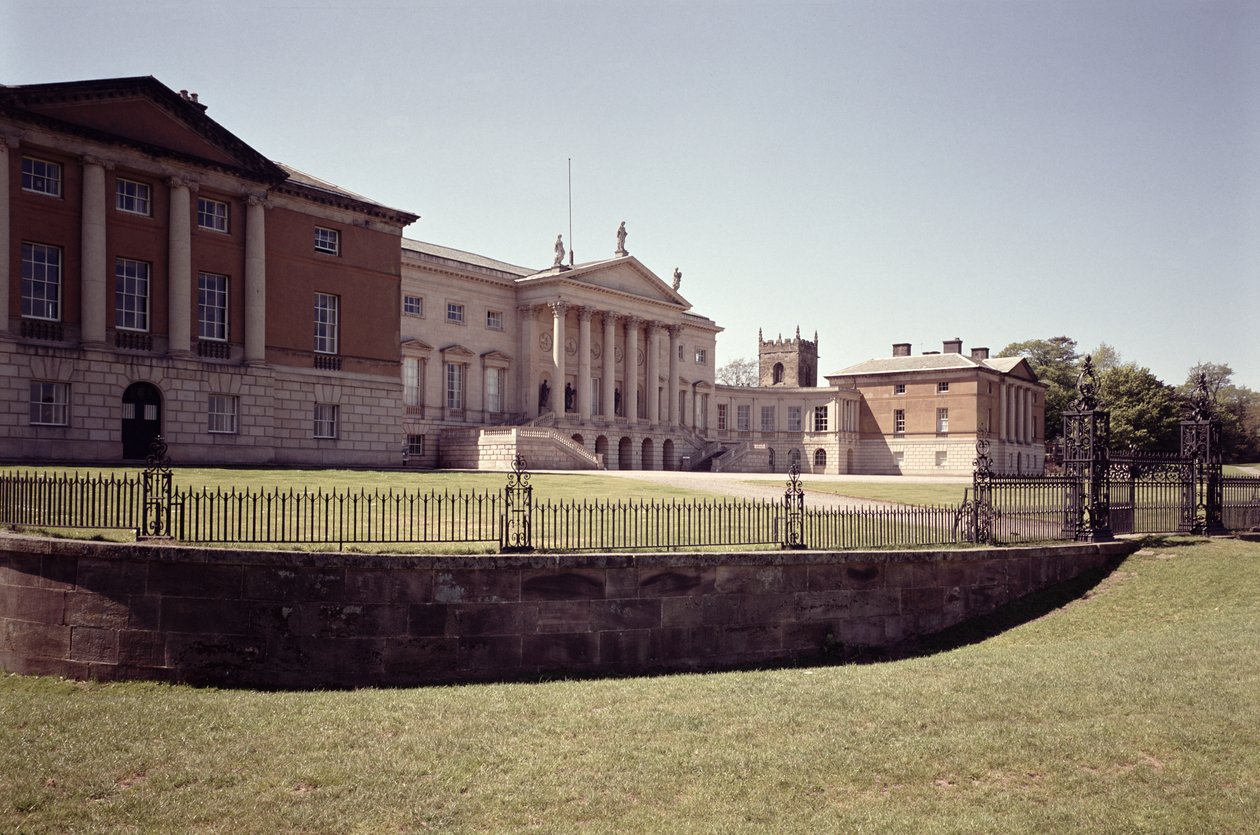 Eksteriør av sørfront, Kedleston Hall, Derbyshire, bygget 1759-65 av Unbekannt Unbekannt