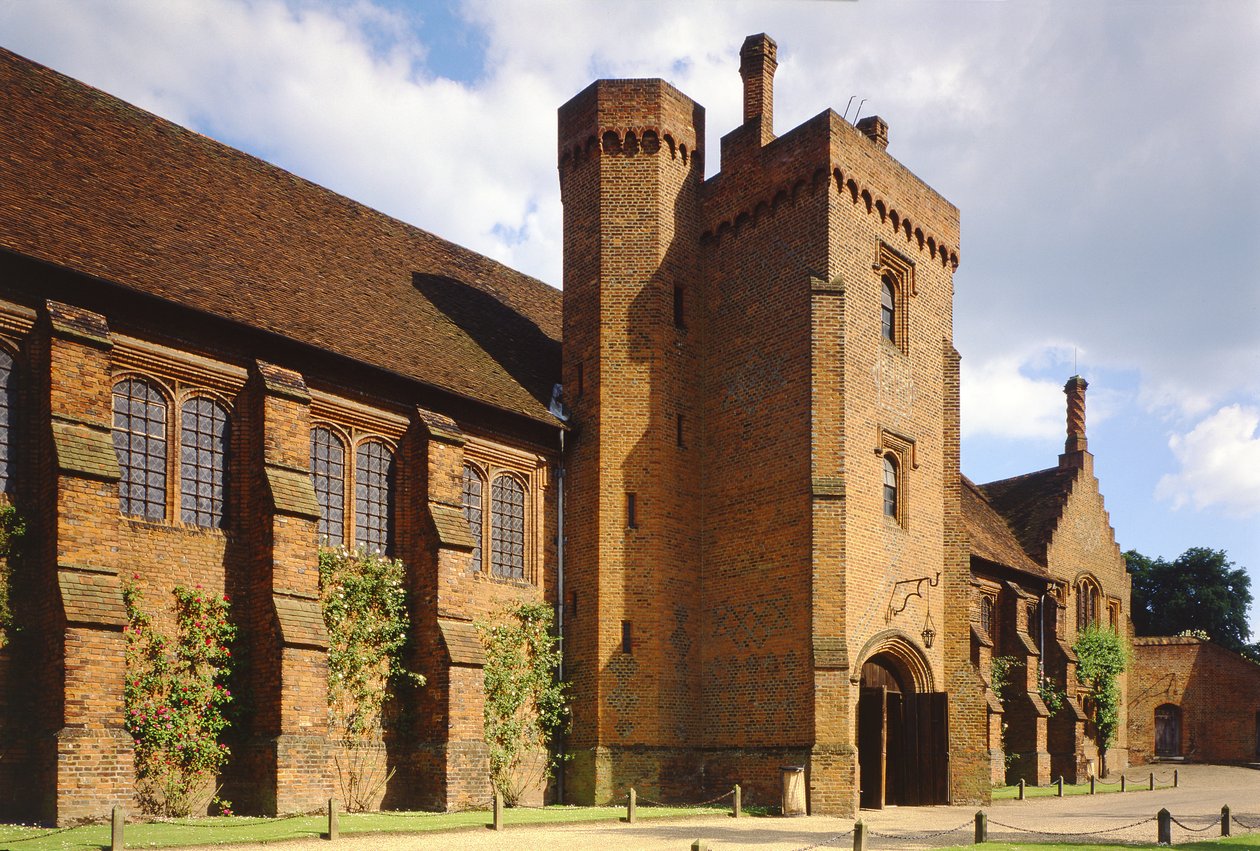 Utvendig utsikt over Old Palace of Hatfield House, Hertfordshire, bygget på 1480-tallet av Unbekannt Unbekannt