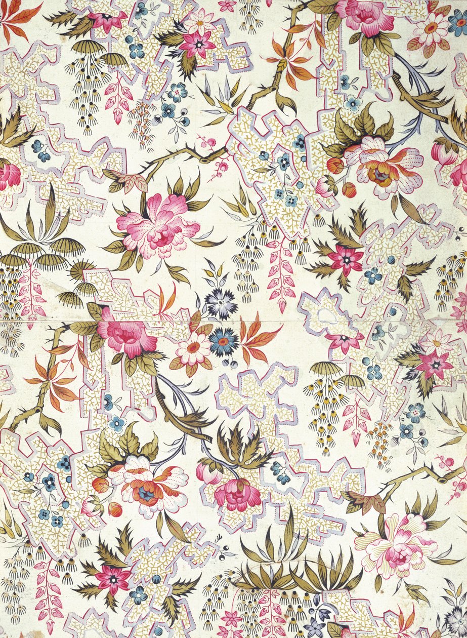 Blomsterdesign for silkemateriale med stiliserte blomster og slipt mønster av bukter fylt ut med bittesmå tang av William Kilburn, ca. 1790 av Unbekannt Unbekannt