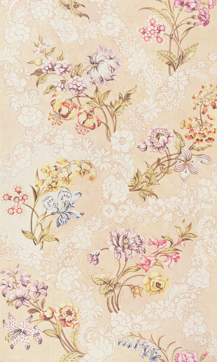 Blomsterdesign med peoner, liljer og roser for Spitalfields silke, av Anna Maria Garthwaite (1690-1763), 1744 av Unbekannt Unbekannt