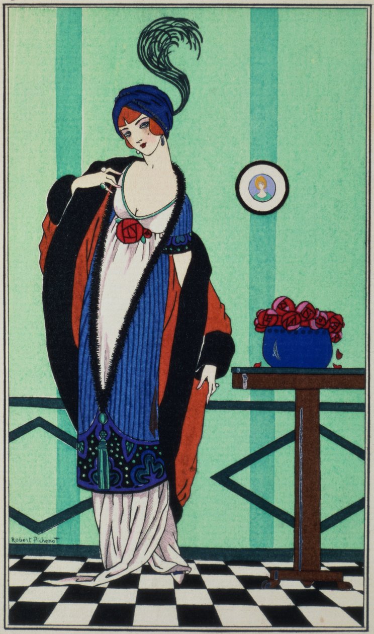 Pelsfrakk med muslintunika fra `Costumes Parisiens av Robert Pichenot, 1913 av Unbekannt Unbekannt