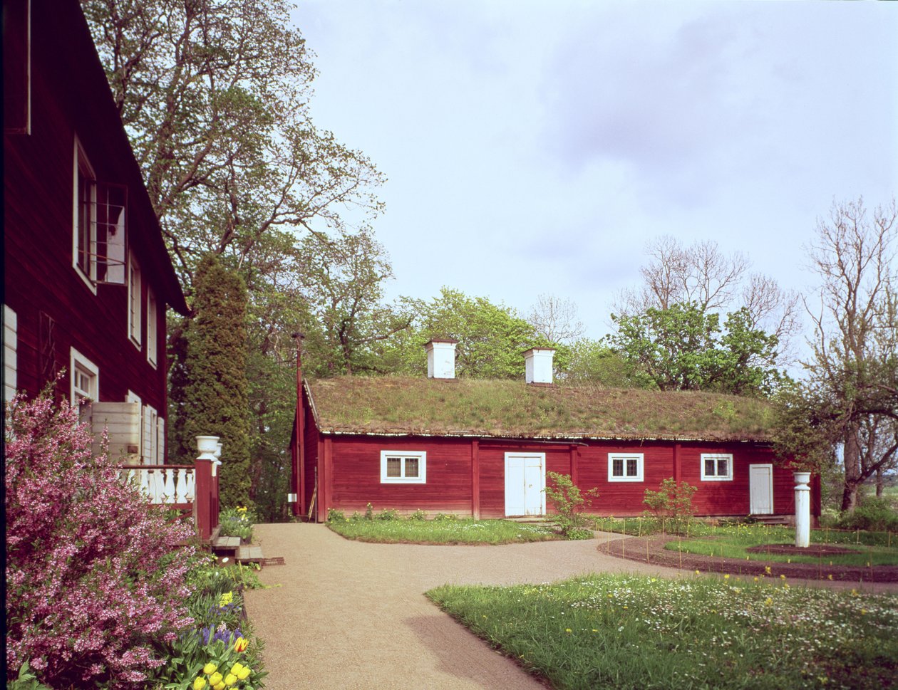Gresstak arbeidsskjul i huset til Carl Linnaeus, Hammarby, Uppsala, Sverige foto av Unbekannt Unbekannt