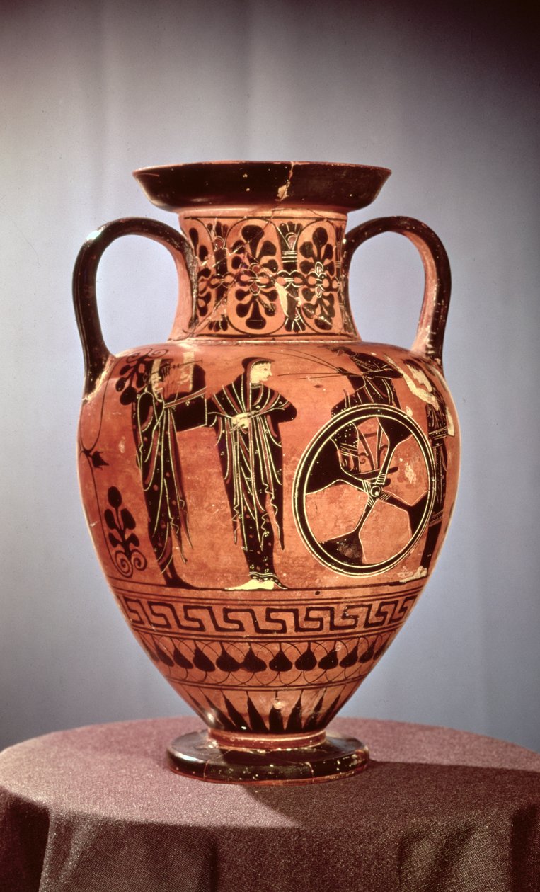 Gresk svart-figur amfora som viser Demeter, Persephone og Apollo av Unbekannt Unbekannt
