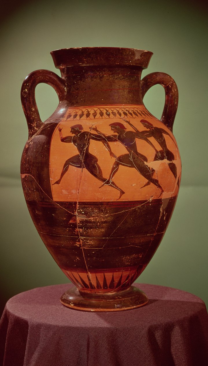 Gresk svart-figur amfora som viser løpere i et løp, 600-550 f.Kr. av Unbekannt Unbekannt