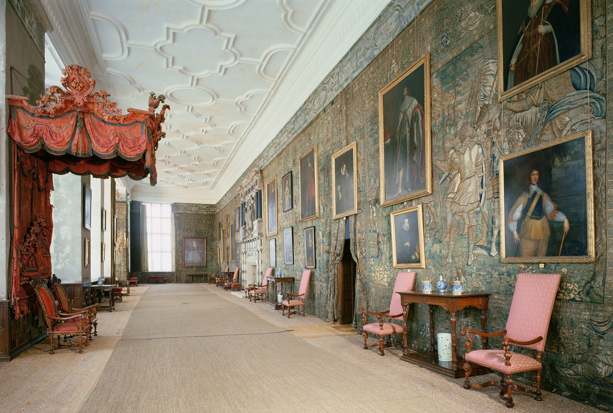Hardwick Hall (1590-97), Interiør i Long Gallery, Derbyshire, Storbritannia av Unbekannt Unbekannt