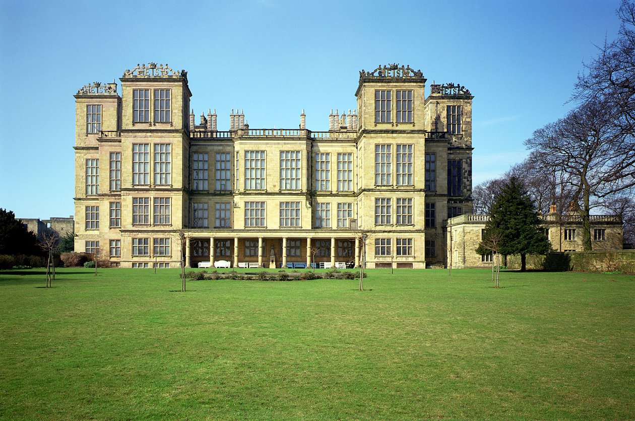 Hardwick Hall, utvendig utsikt, bygget 1590-97, Derbyshire, Storbritannia av Unbekannt Unbekannt