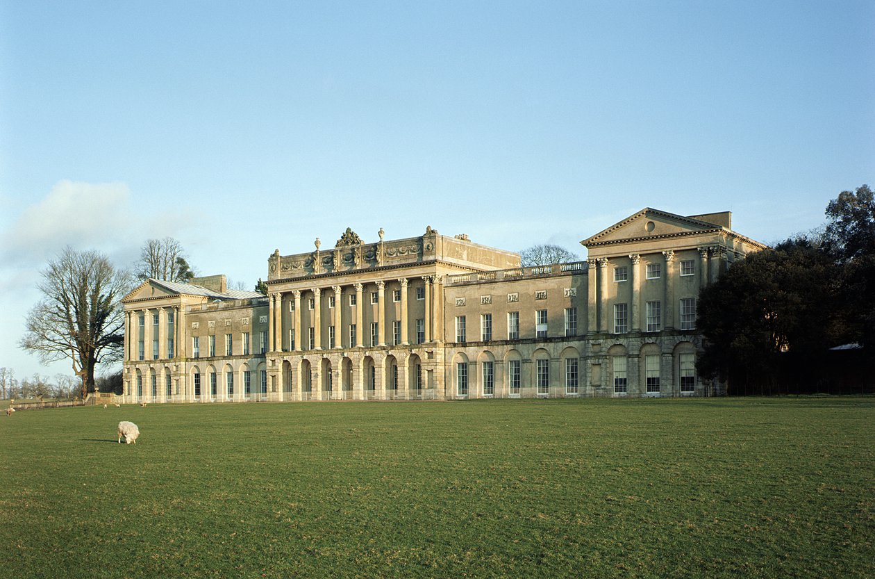 Heveningham Hall, utsikt over eksteriøret, bygget ca. 1778 av Robert Taylor 1714-88, Suffolk, Storbritannia av Unbekannt Unbekannt