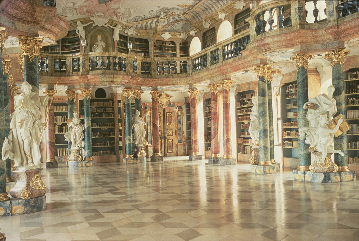 Interiøret i biblioteket, ferdigstilt i 1744 av Unbekannt Unbekannt
