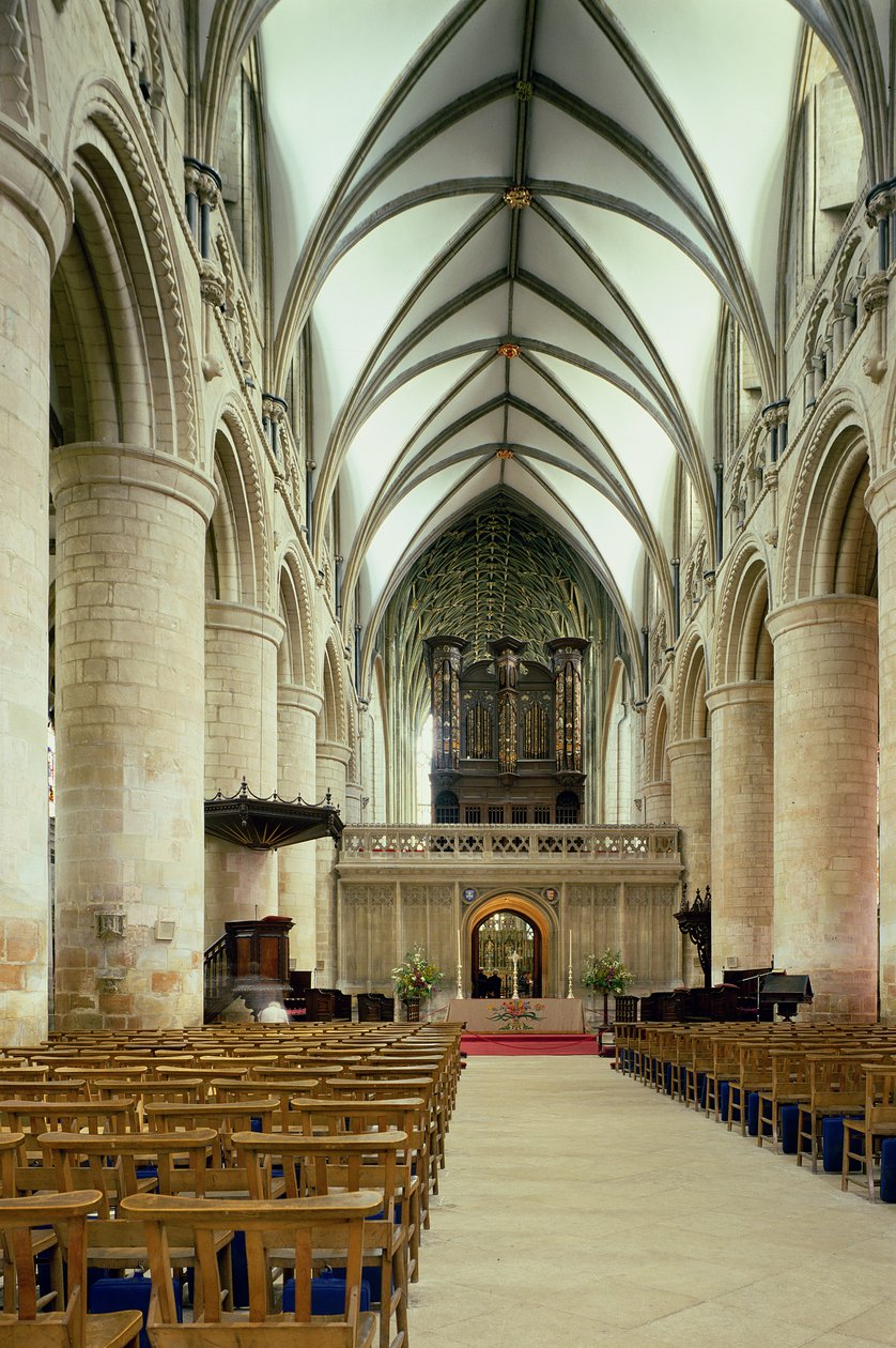 Interiør av skipet, Gloucester Cathedral, Gloucestershire, tidlig på 1100-tallet av Unbekannt Unbekannt