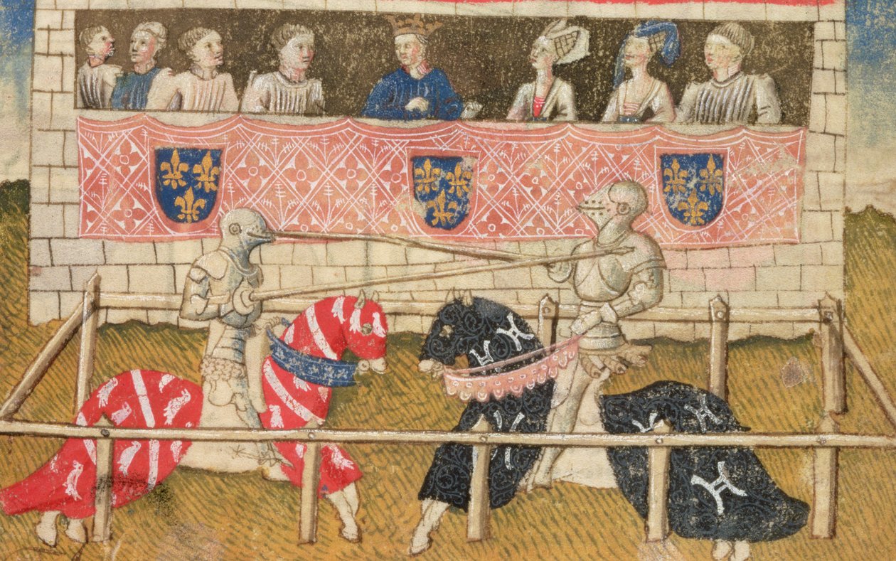 John Chalon fra England og Lois de Beul fra Frankrike på dyst, fra Royal Armory Manuscript, 1448 av Unbekannt Unbekannt