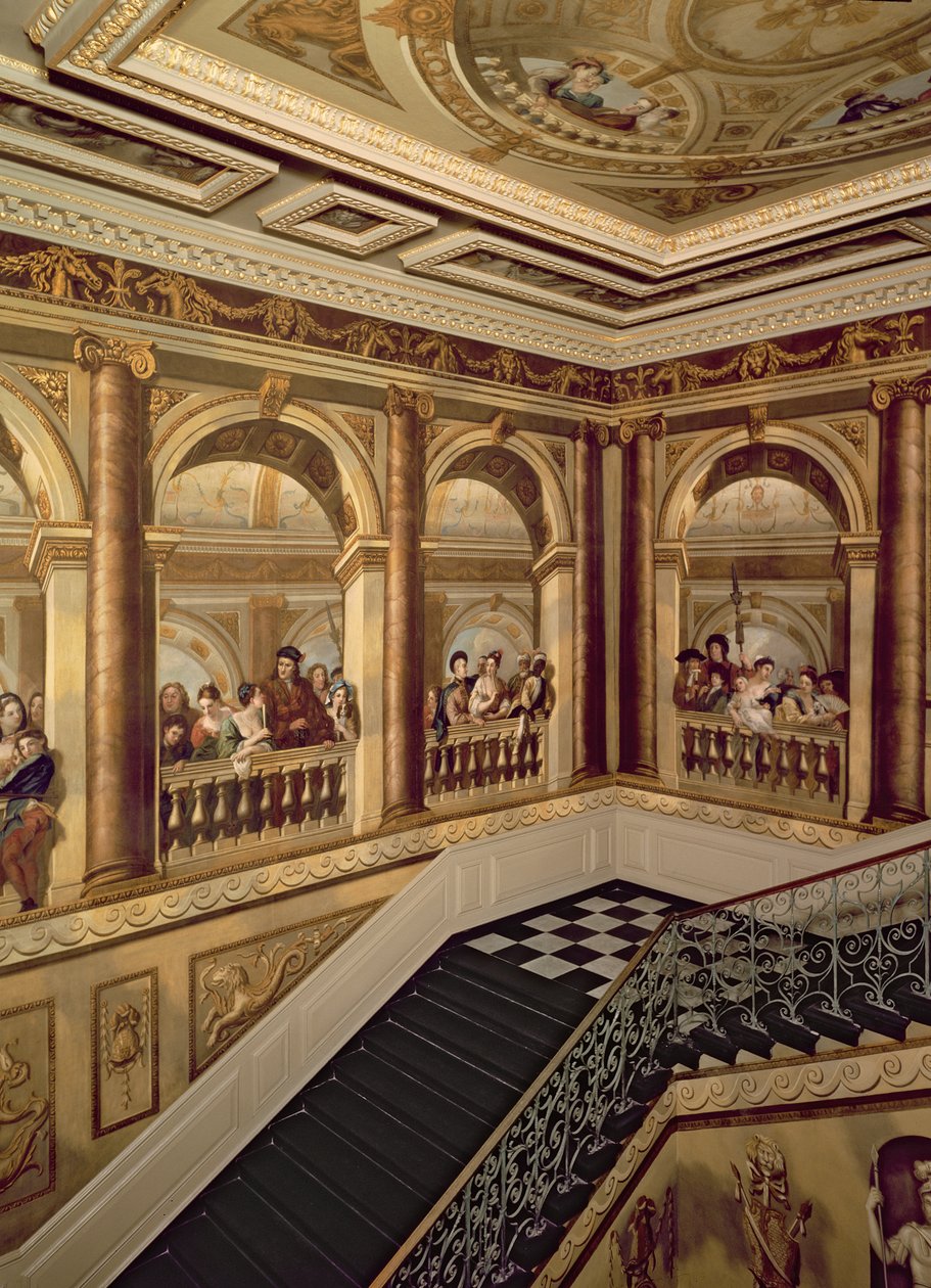 Kensington Palace, View of the Kings Grand Staircase, English School, (1600-tallet) London, Storbritannia av Unbekannt Unbekannt