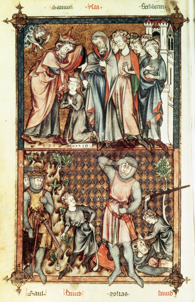 Lat 1023 f.7v David og Goliat med Saul av Le Bel de Breviare av Unbekannt Unbekannt