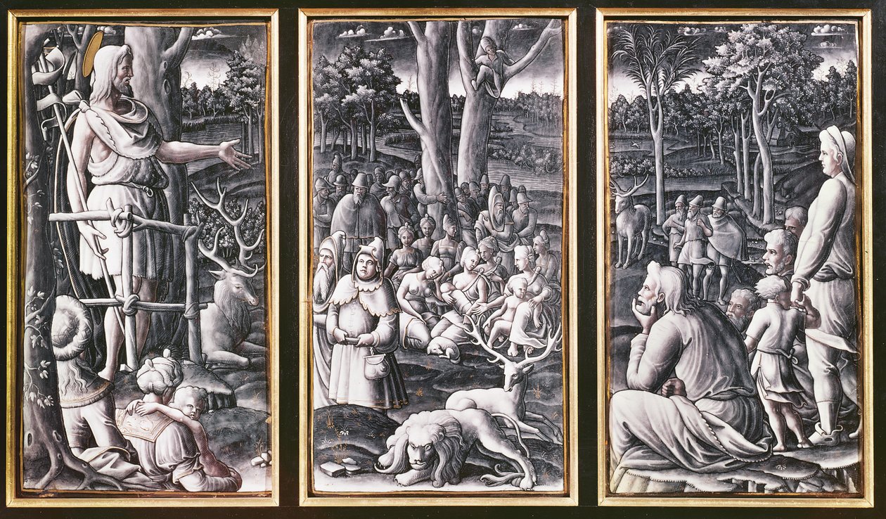 Limoges triptyk av døperen Johannes som forkynner i villmarken, 1500-tallet av Unbekannt Unbekannt