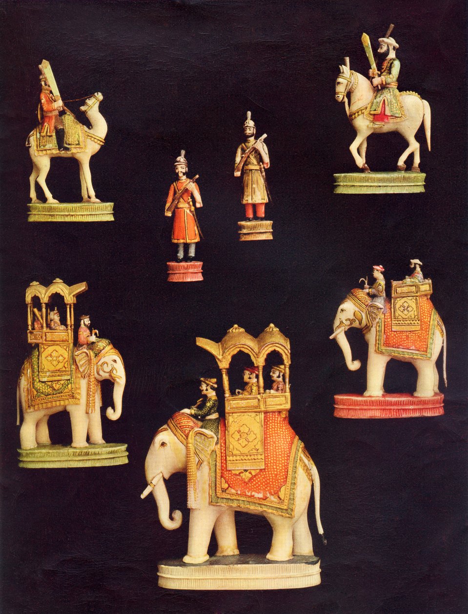 Brikker fra et sjakksett i elfenben laget i Delhi for Begum Samru i ca. 1790 (farge litho) av Unbekannt Unbekannt