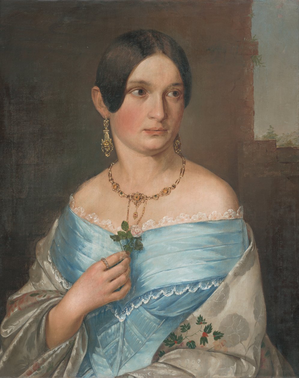 Portrett av en dame med en rose av Unbekannt Unbekannt