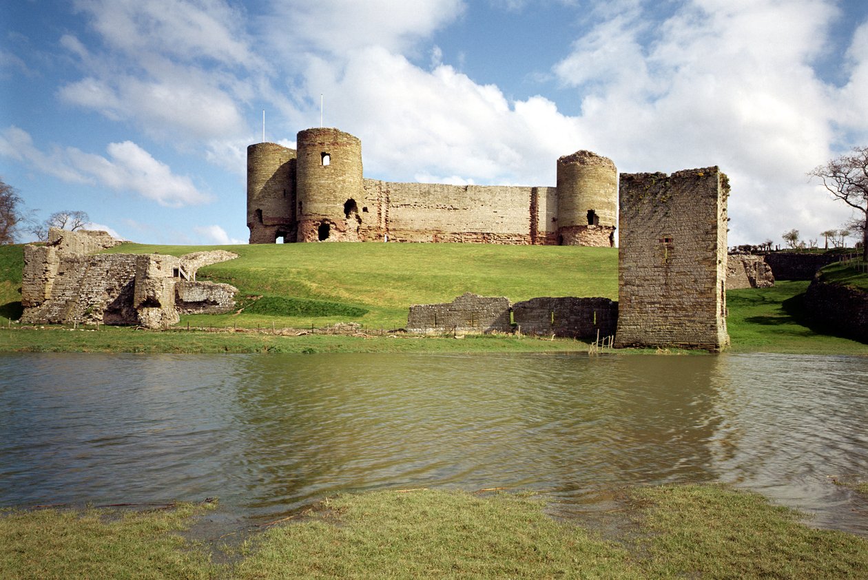 Rhuddlan Castle, Utvendig utsikt, English School, (1200-tallet), Nord-Wales, Storbritannia av Unbekannt Unbekannt