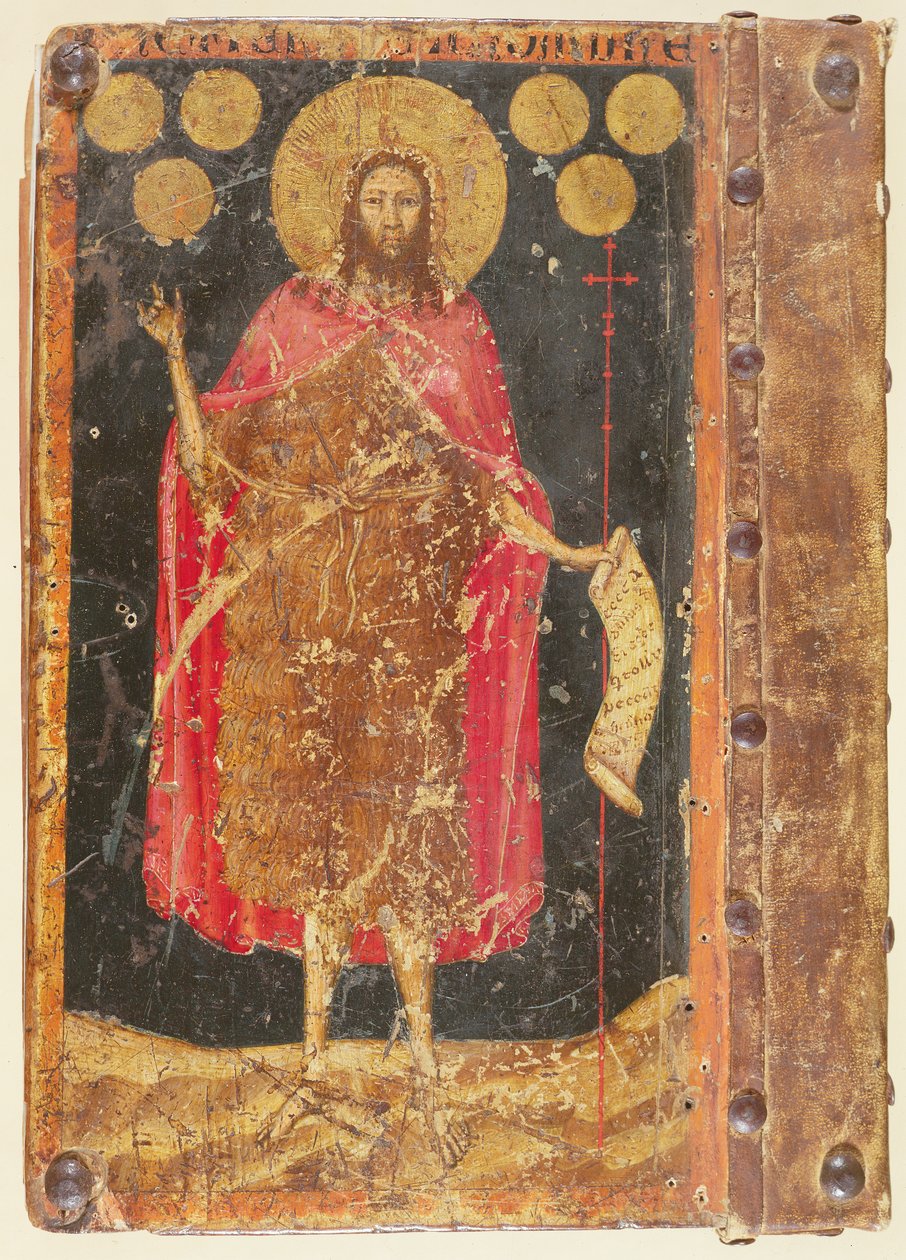 St. Johannes døperen med gullfloriner, fra omslaget til Constitutions and Statutes of the Guild of Coiners, ca. 1380 av Unbekannt Unbekannt