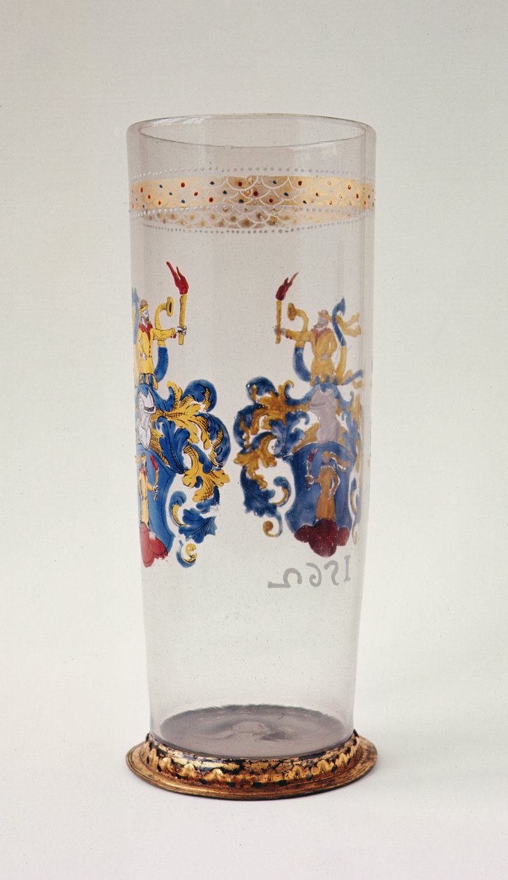 Stangenglas (tysk begerglass) emaljert heraldisk dekorasjon, sølvforgylt montering, trolig sørtysk, 1562 av Unbekannt Unbekannt