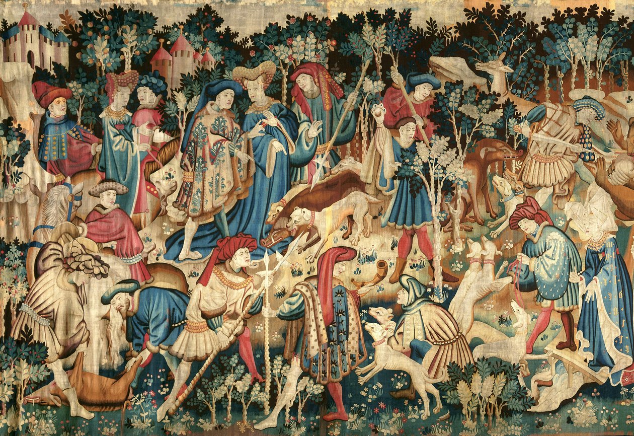 Devonshire jakttepper, villsvin- og bjørnejakt, sannsynligvis Arras, 1425-50 av Unbekannt Unbekannt