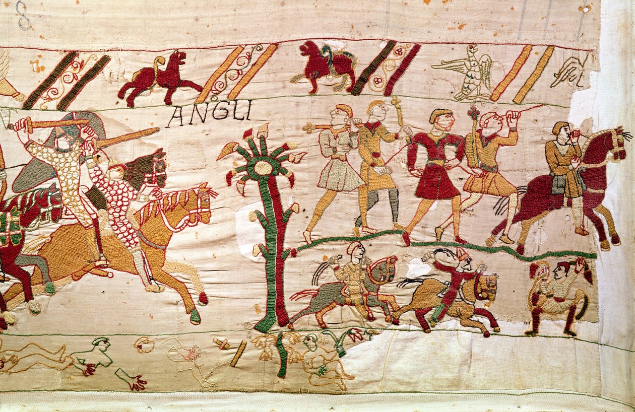 Engelskmennene snur i flukt etter kong Harolds død, Bayeux Tapestry av Unbekannt Unbekannt