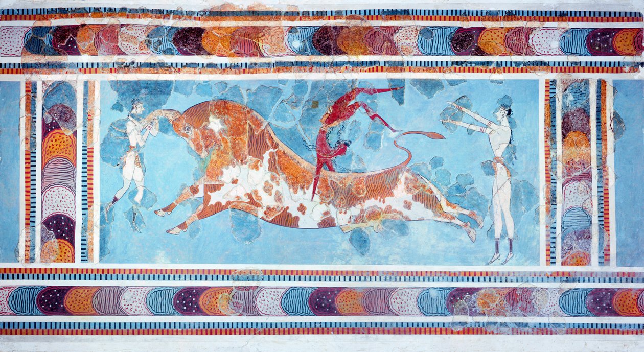Toreador-fresken, Knossos-palasset, Kreta, ca. 1500 f.Kr av Unbekannt Unbekannt