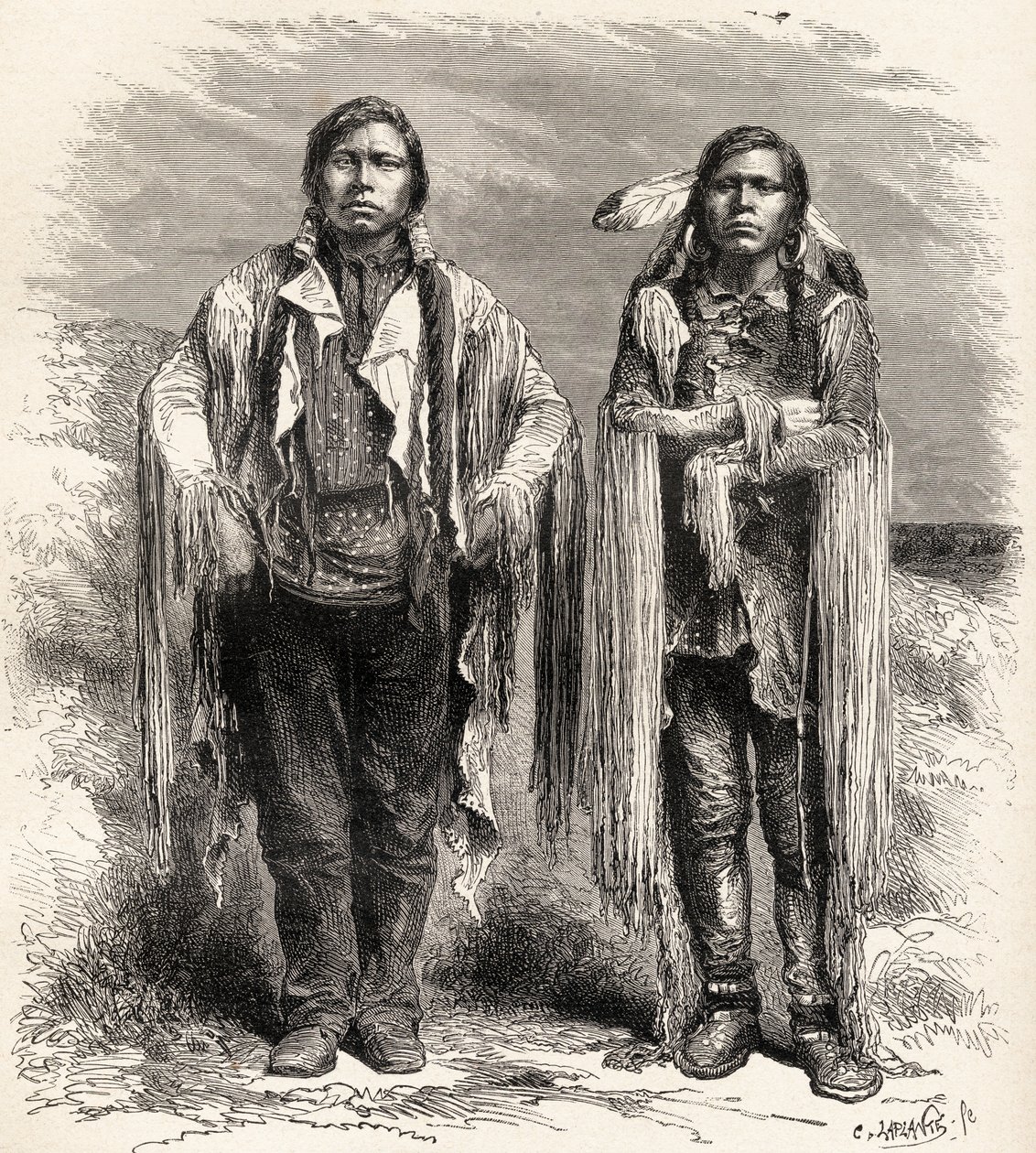 To Ute-indianere, illustrasjon fra 'The World in the Hands', gravert av Charles Laplante (d.1903), utgitt 1878 av Unbekannt Unbekannt