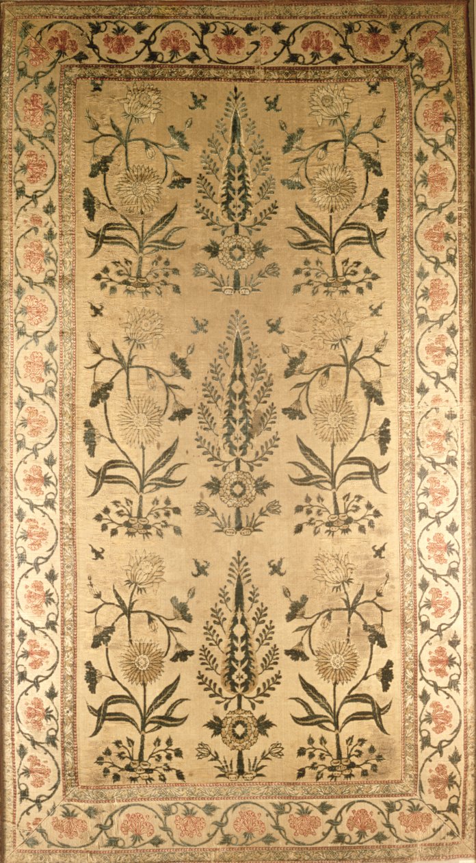Fløyelsgulvspredning, Moghul, Shah Jahan-perioden, 1628-58 av Unbekannt Unbekannt