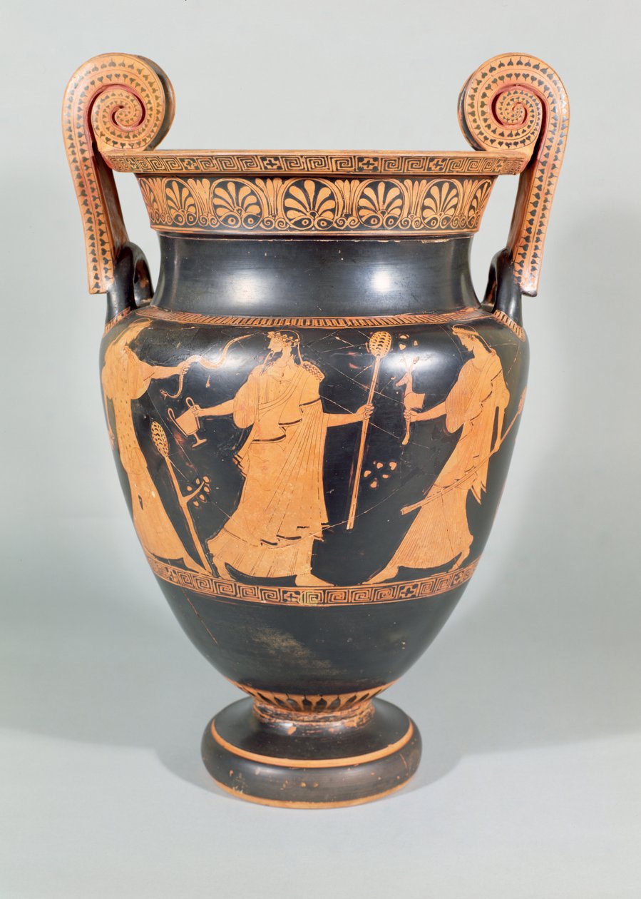 Volute krater, dionysisk scene som viser rituell demontering av et vilt dyr, loft, 450-425 f.Kr. av Unbekannt Unbekannt