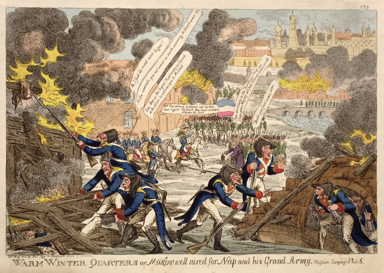 Warm Winter Quarters eller Moskva godt luftet for Napoleon og hans store hær av Williams, fra en serie med tittelen den russiske kampanjen mai 1813 av Unbekannt Unbekannt