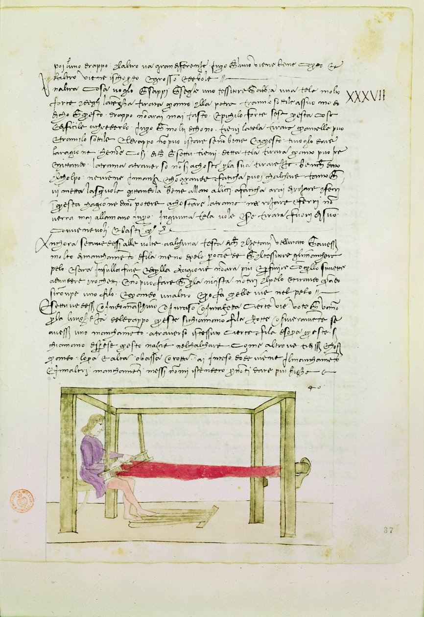 Veving av silke fra Precetti dellArte Della Seta (Regler for Silk Guild) av Unbekannt Unbekannt