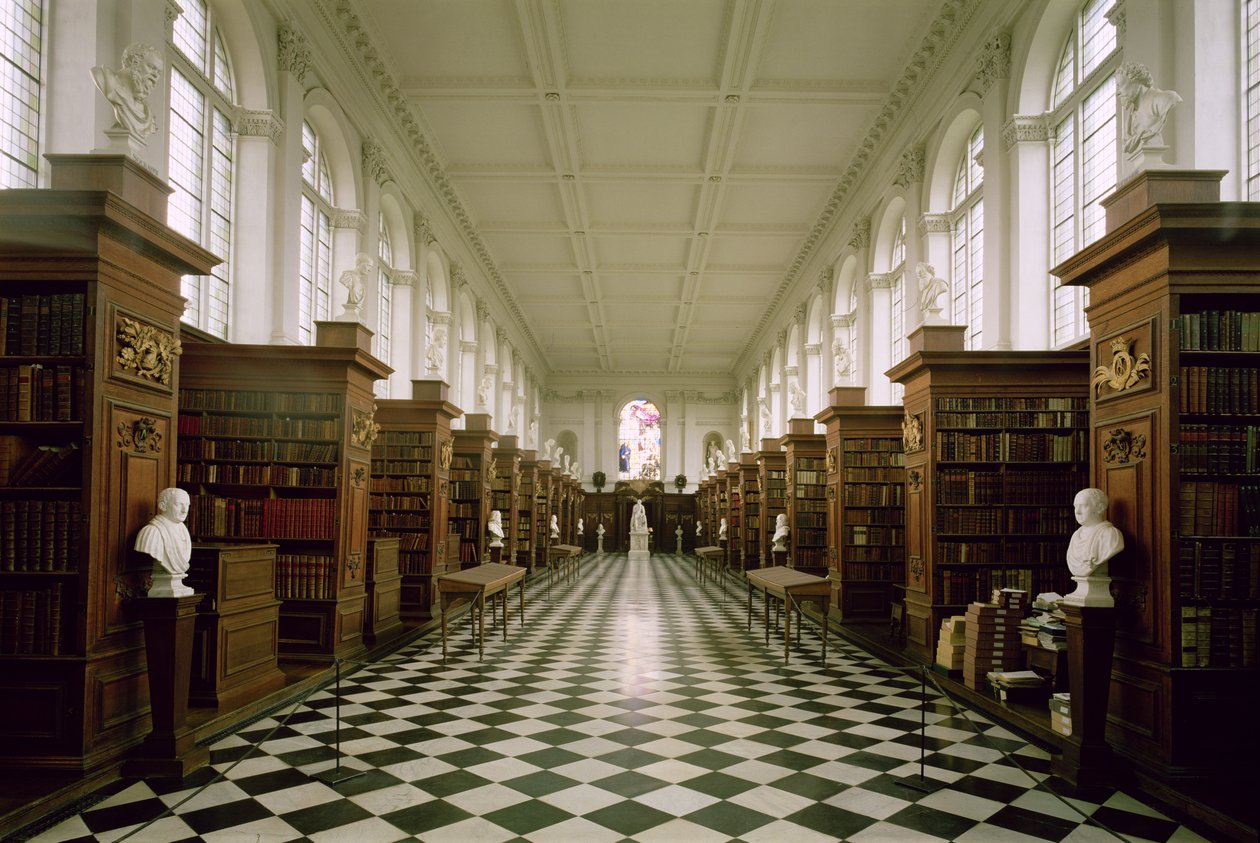 Wren Library, interiørvisning, 1676-84, bygget av Sir Christopher Wren, Trinity College, Cambridge, Storbritannia (1632-1723) av Unbekannt Unbekannt