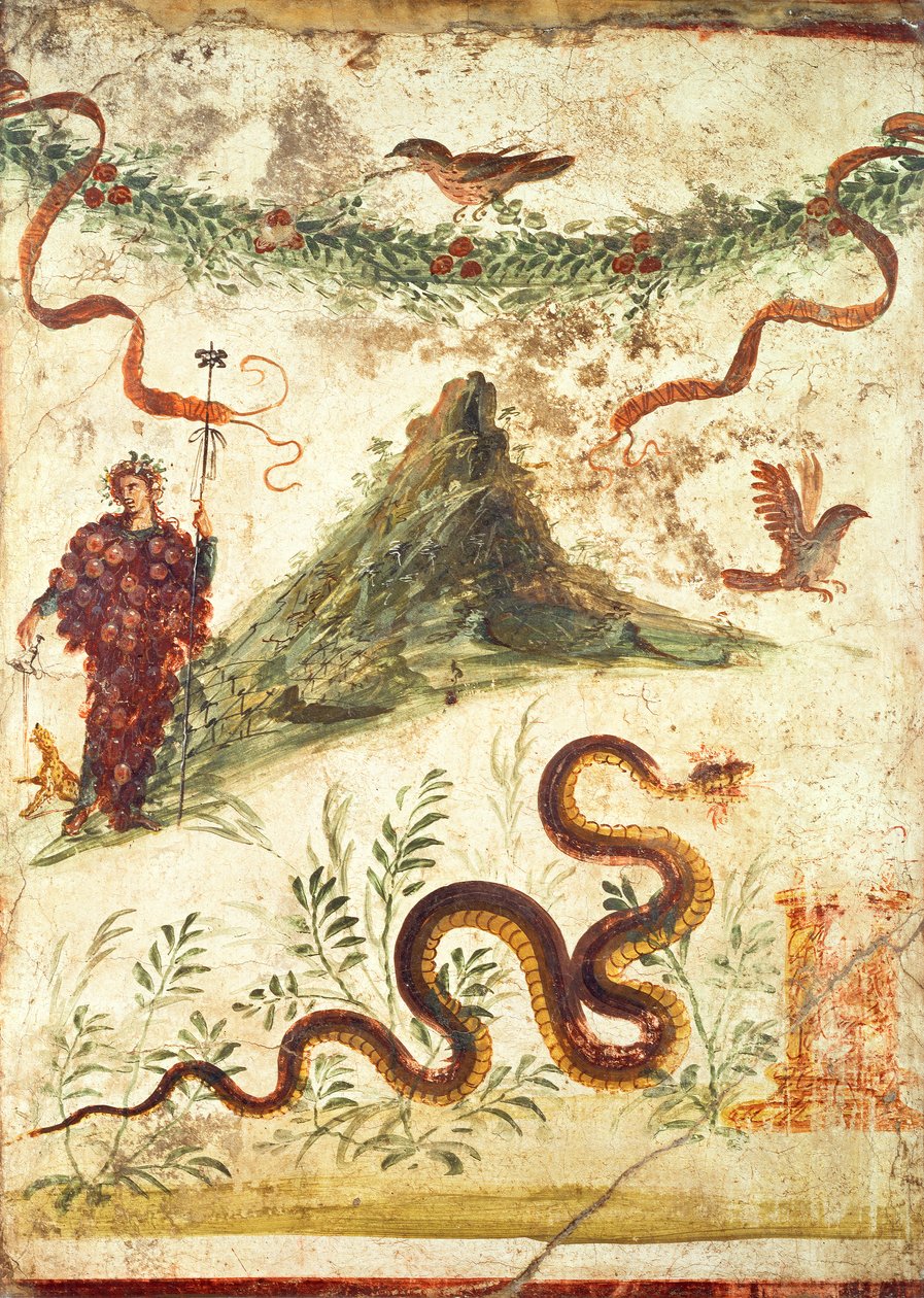 Bacchus står foran Vesuv, fra hundreårsdagens hus, Pompeii, fjerde stil, 1. århundre e.Kr. av Unbekannt Unbekannt