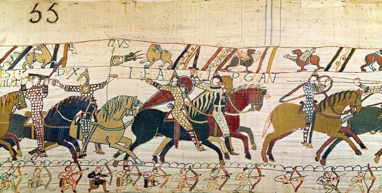 Hertug William viser ansikt til hæren sin, Bayeux-teppet av Unbekannt Unbekannt