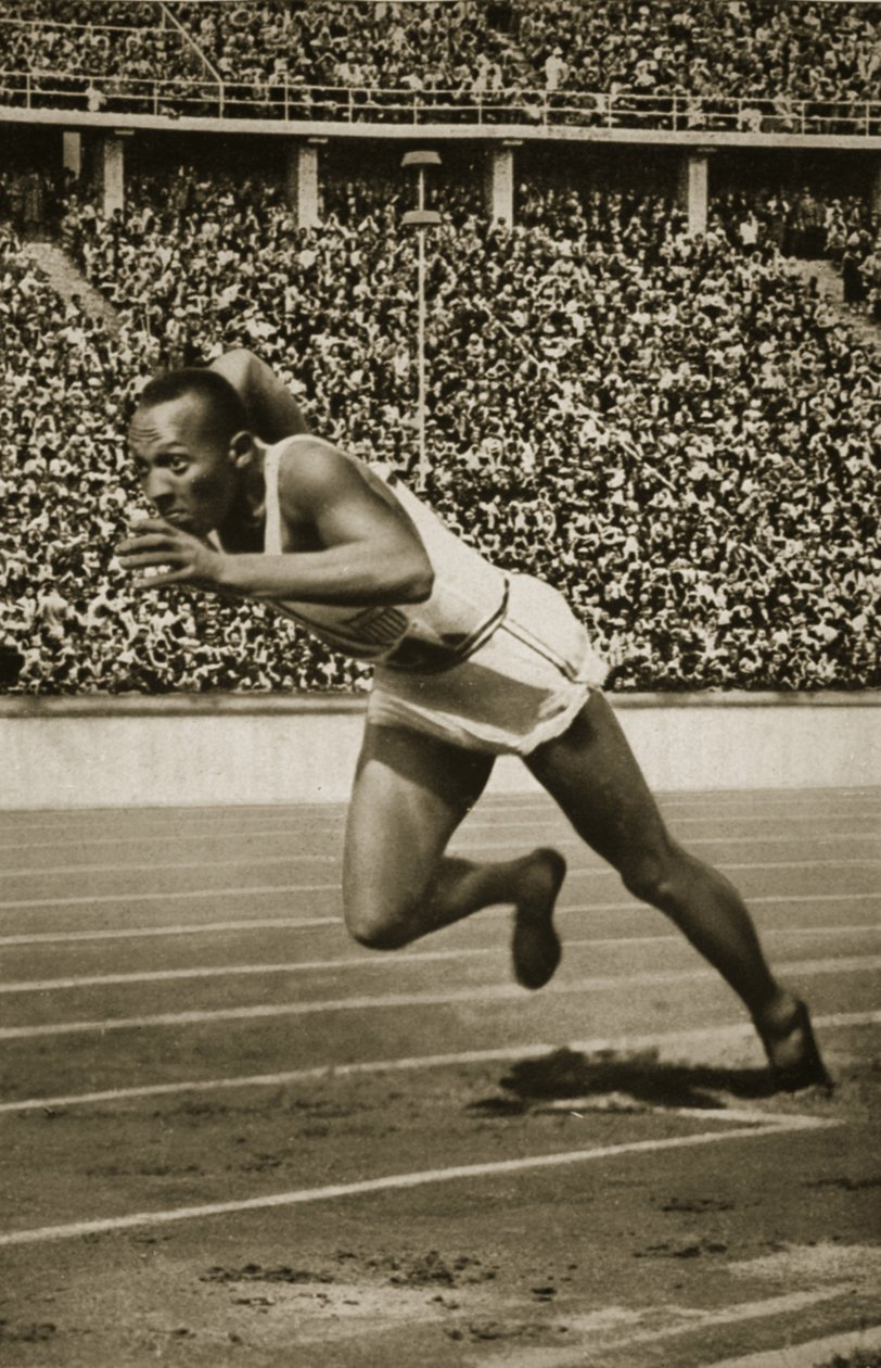 Jesse Owens ved starten av 200m-løpet ved OL i Berlin i 1936 av Unbekannt Unbekannt