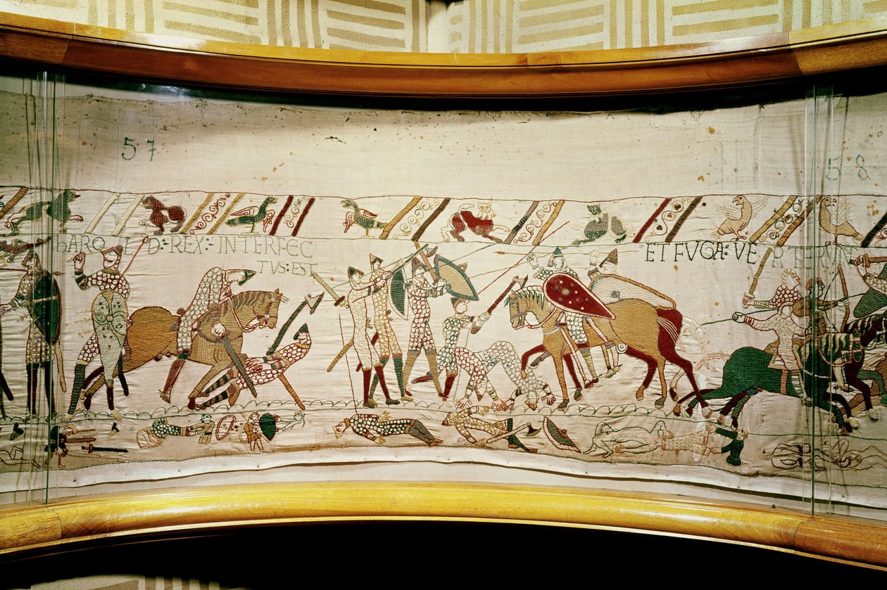 Kong Harold blir drept og engelskmennene snur på flukt, Bayeux Tapestry av Unbekannt Unbekannt