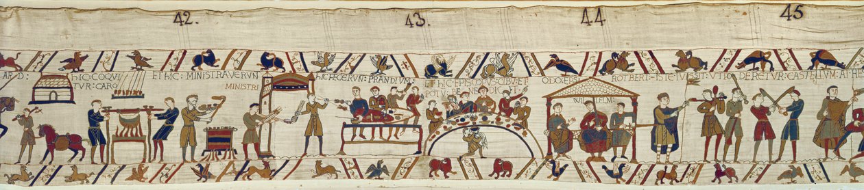 Normanniske tjenere forbereder en bankett for William, Bayeux-teppet av Unbekannt Unbekannt