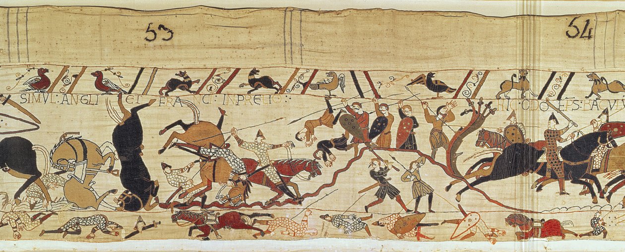 Normannere og engelske fall side om side i Battle, Bayeux-teppet av Unbekannt Unbekannt