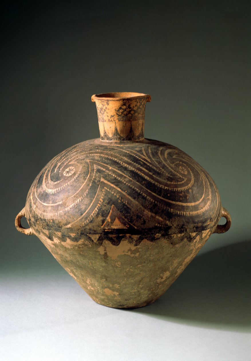 Vase malt med et spiralmønster, fra Gansu-provinsen, Bashan-perioden, 2650-2350 f.Kr. av Unbekannt Unbekannt