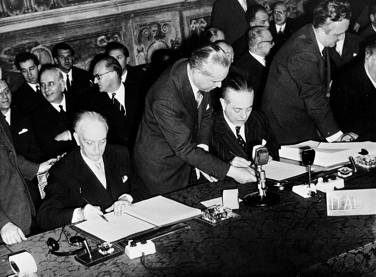 Antonio Segni og Gaetano Martino signerer Roma-traktatene og oppretter Det europeiske økonomiske råd av Unbekannt Unbekannt