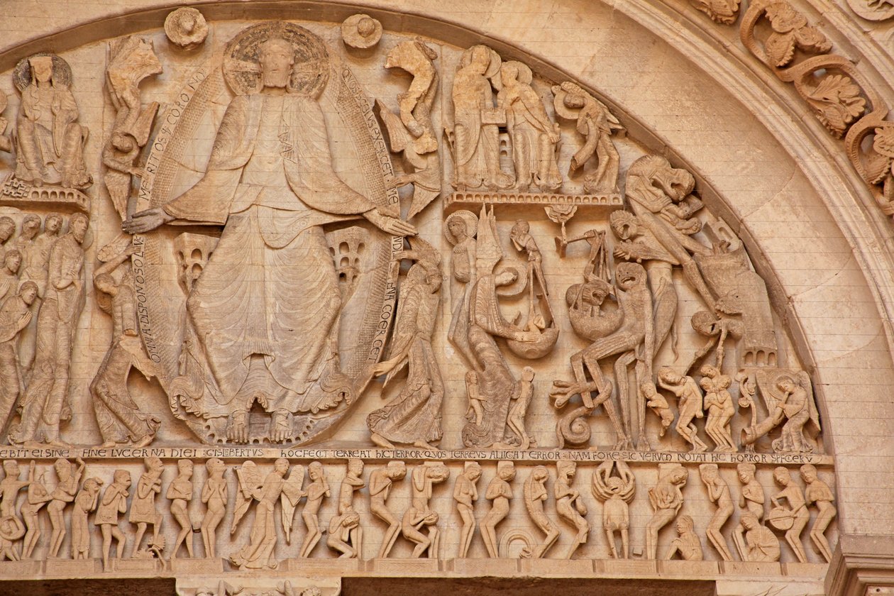 Autun katedral: Tympanen til vestportalen: Kristus ved siste dom: høyre side av Unbekannt Unbekannt
