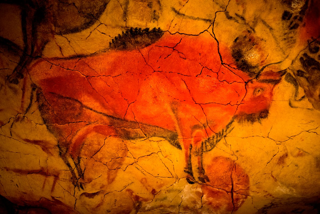 Bisonmaleri i Altamira-hulene, øvre paleolittisk museum, Santander, Cantabria, Spania av Unbekannt Unbekannt