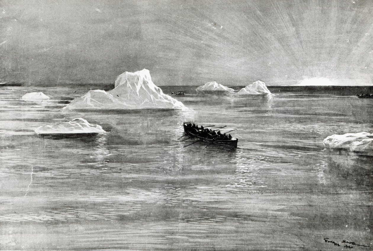 Dawn Breaking for noen av de reddede passasjerene i en av "Titanic" livbåtene, 1912 av Unbekannt Unbekannt