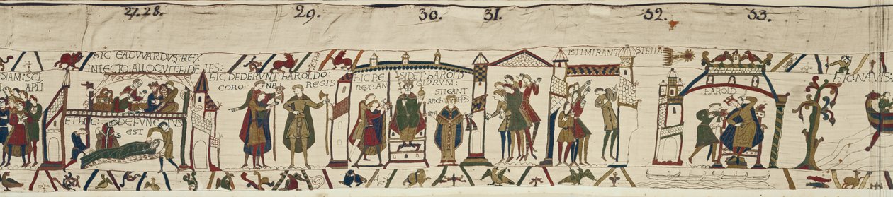 Edward the Confessors død og kroningen av Harold, men en illevarslende stjerne dukker opp, Bayeux-teppet av Unbekannt Unbekannt